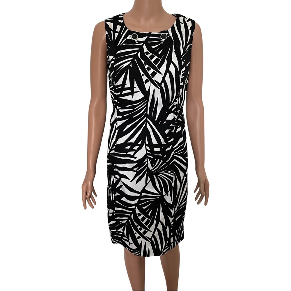 Black and white tropical sheath dress by Alfani.